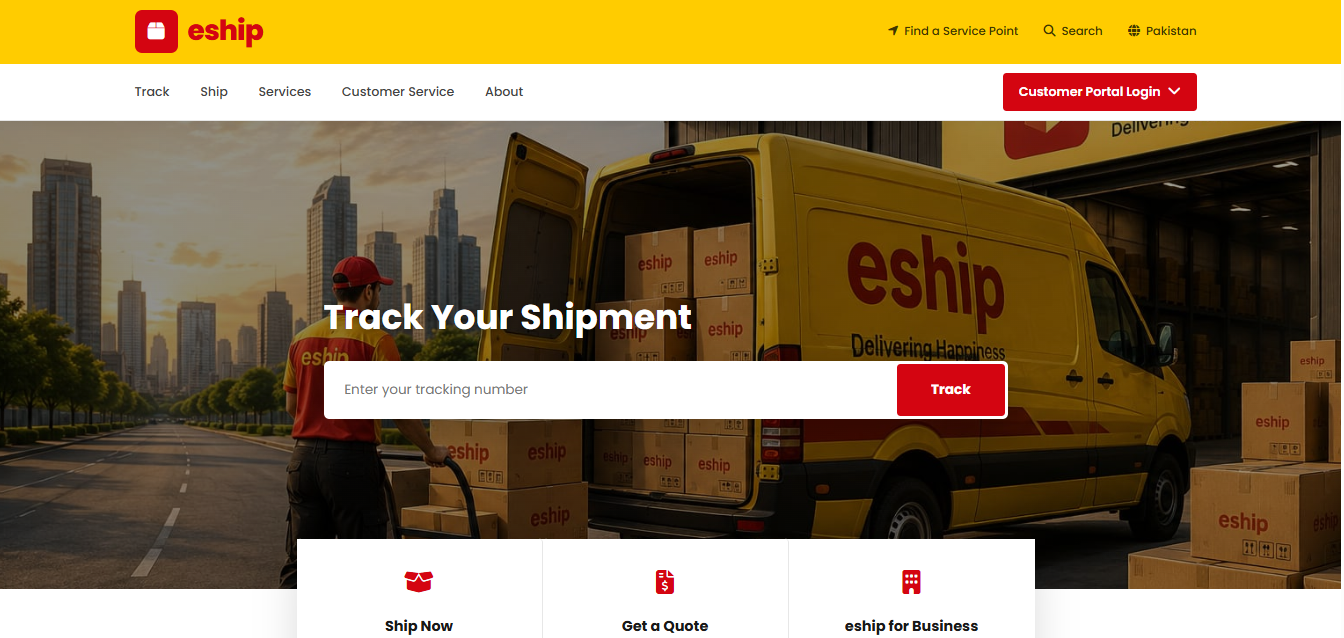 eShip courier website and shipment tracking interface